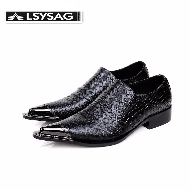 

Italian Luxury Men Dress Shoes British Style Metal Pointed Toe Genuine Leather Men Shoes Black Party Business Shoes