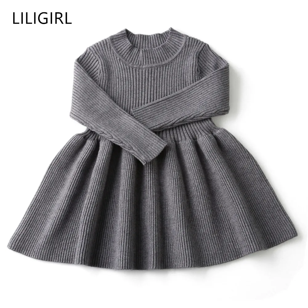 

LILIGIRL Autumn Winter Baby Girls Wool Knitted Dress Clothes Cotton Warm Sweater for Toddler Girls Clothing Princess Dresses