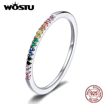 

WOSTU Hot Sale Authentic 925 Sterling Silver Colorful Zircon Ring For Women Gift Mean Coloful Life And Show Nice Future BKR583