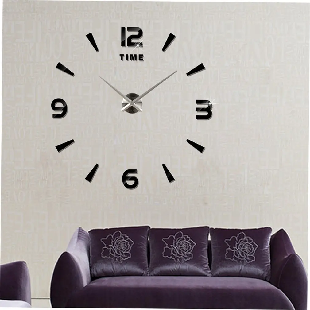 

Simple Large Size Sticker DIY Needle Quartz Wall Clocks for Home Living Room Minimalist Wall Clock Fashion 3D Mirror Clock