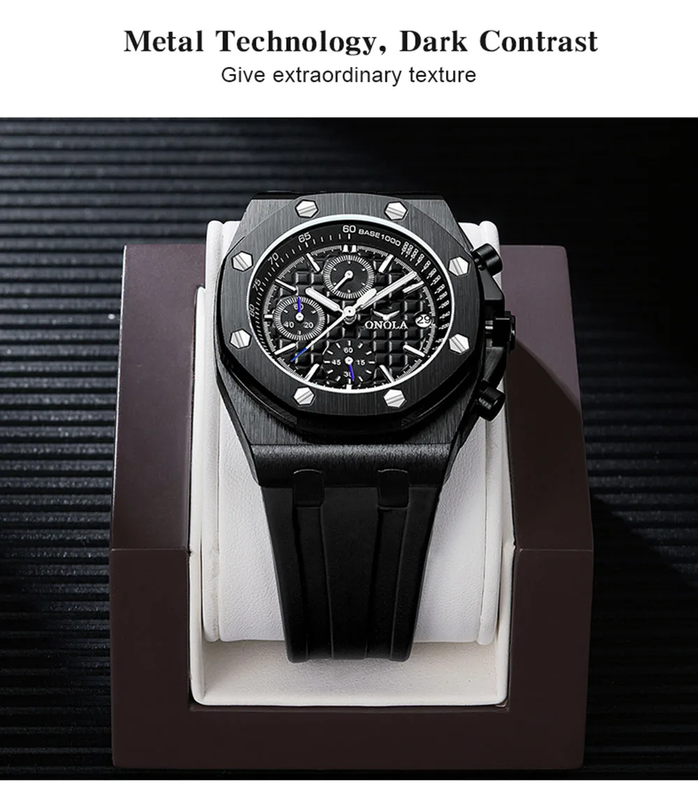 Fashion Classic Quartz Men watch Chronograph Waterproof Rubber Belt Date Wristwatch Rose Gold Metal Watch