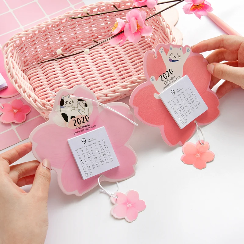 Creative Cherry Blossom and Cat Calendar DIY Mini Kawaii Wall Calendars Daily Schedule Planner Office Supplies