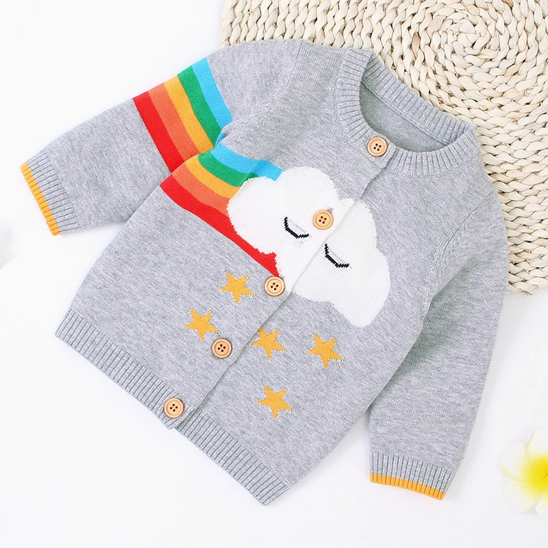 Autumn Winter Cardigan Baby Boys Girls Cartoon Rainbow Cloud Knit Jacket Infant Kids Boy Girl Long Sleeve Cardigan Coat Clothing