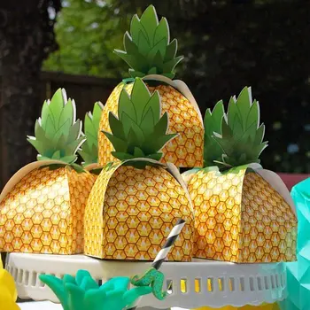 

New 48pcs Pineapple Favors Boxes 3D Large Pineapple Gifts Boxes for Hawaiian Tropical Party Decorations Luau Pineapple Party Sup