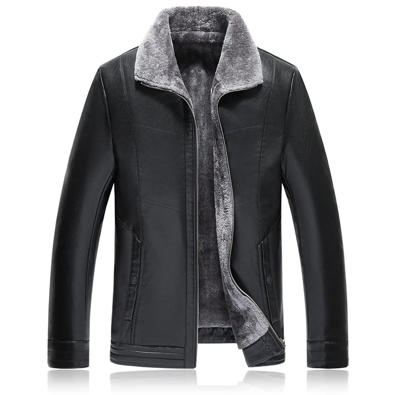 High Quality jaket 8XL 7XL 6XL 5XL Men Winter Parkas Fleece Leather Jacket Plus Velvet Keep Warm Thick Stylish Mans Coat A915 - Цвет: Черный