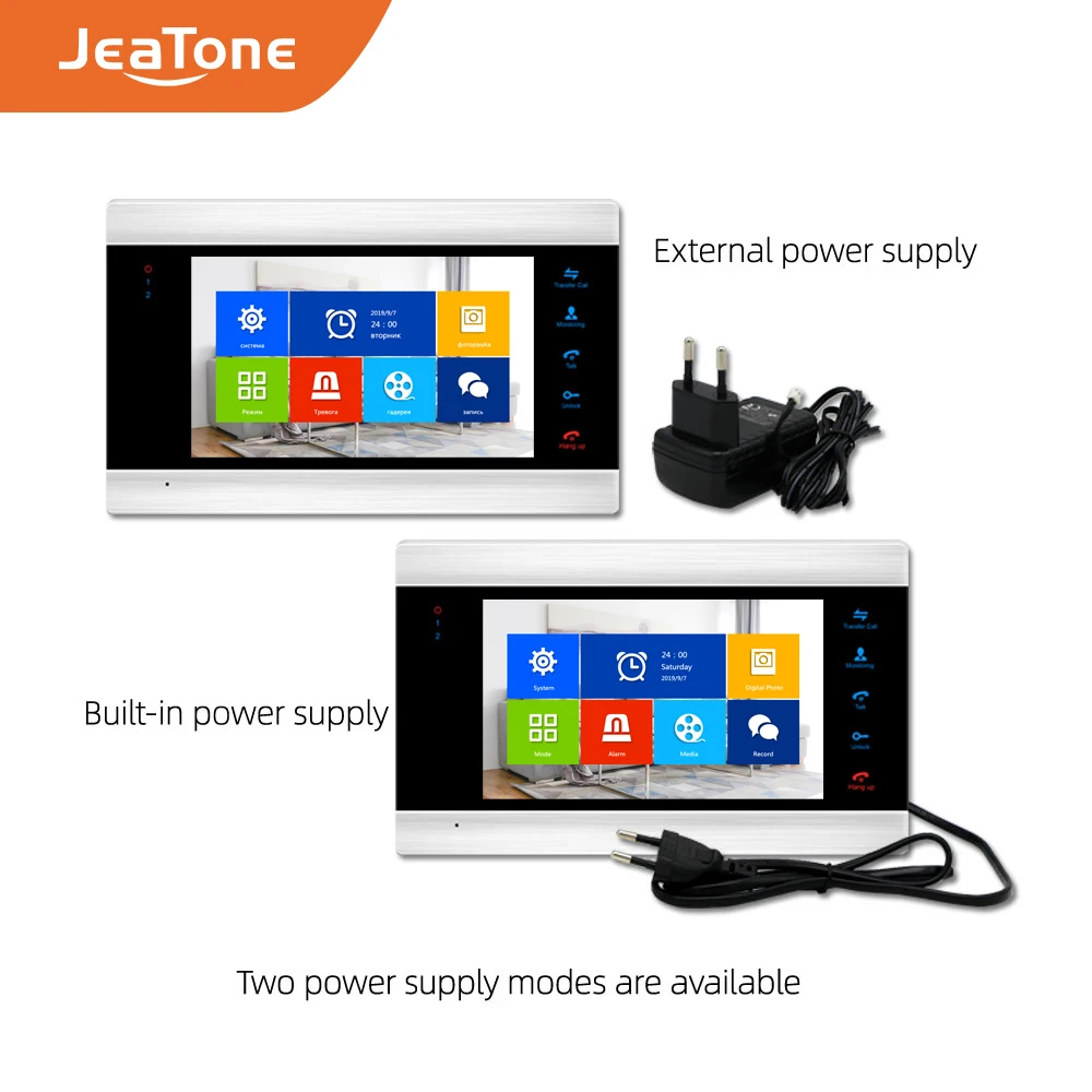 Jeatone 7'' WiFi IP Video Door Phone Intercom System+Waterproof 1200TVL Mini Doorbell and CCTV Camera , Support Remote unlock