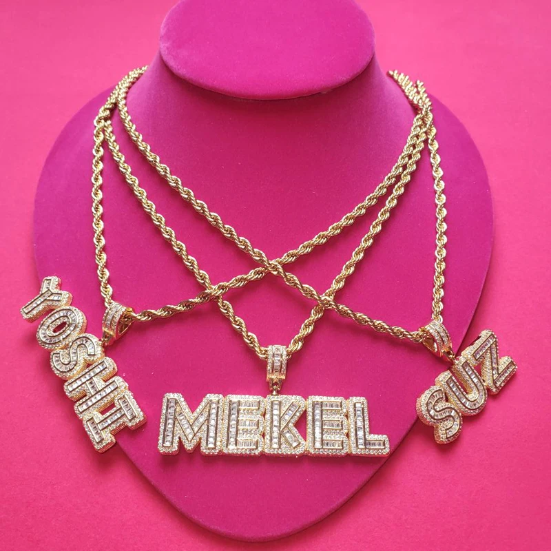 Necklace Pendant Chain Choker Zircon Letters Customized Iced-Out Grandbling Women Hiphop