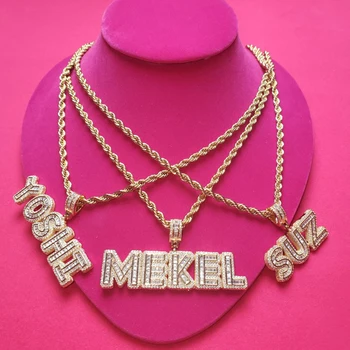 Grandbling Customized Letters Pendant Iced Out Zircon Letters Nekclace with Rope Chain Choker for Women Hiphop Necklace for Man 1