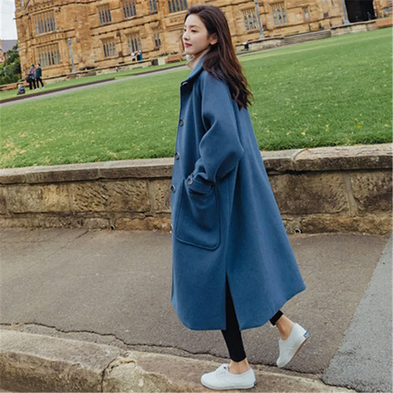 

Fashin Long section Woolen Coat Women's Autumn Winter Jackets New 2019 Solid color Korean Cocoon Woolen Coat Overcoats XA141