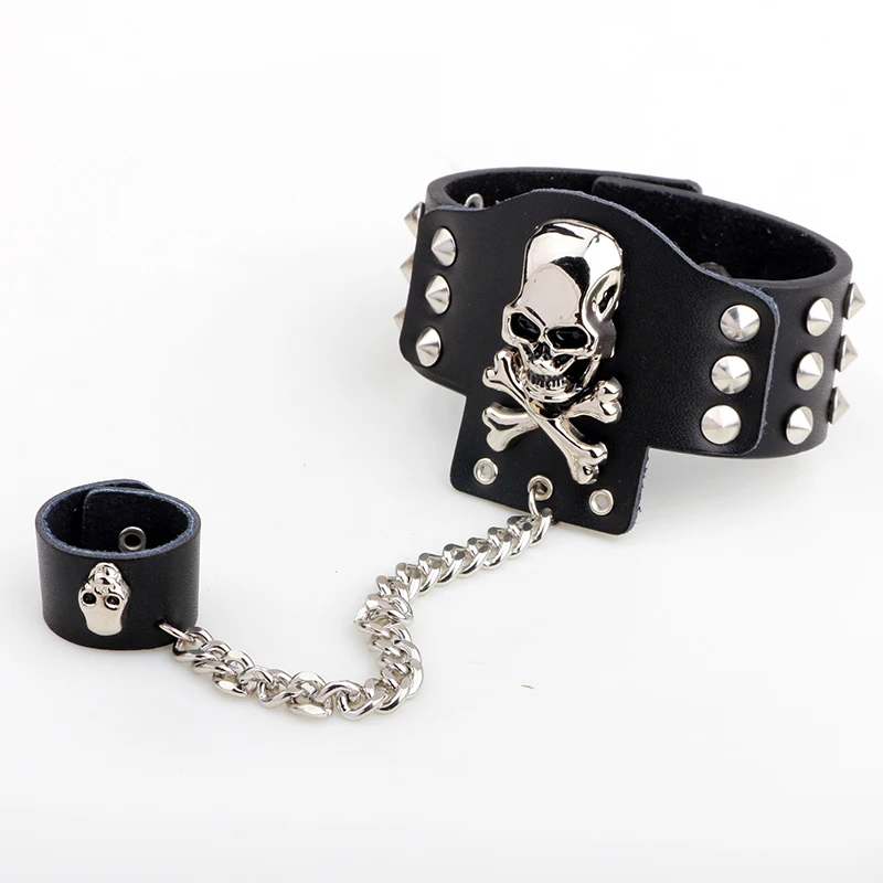 Новинка 2019 модный изящный мужской кожаный браслет goths с коническими манжетами и