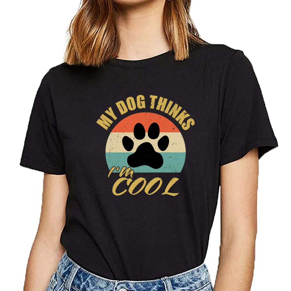 Женская футболка с надписью my dog Think im cool funny lover в стиле ретро белая короткая