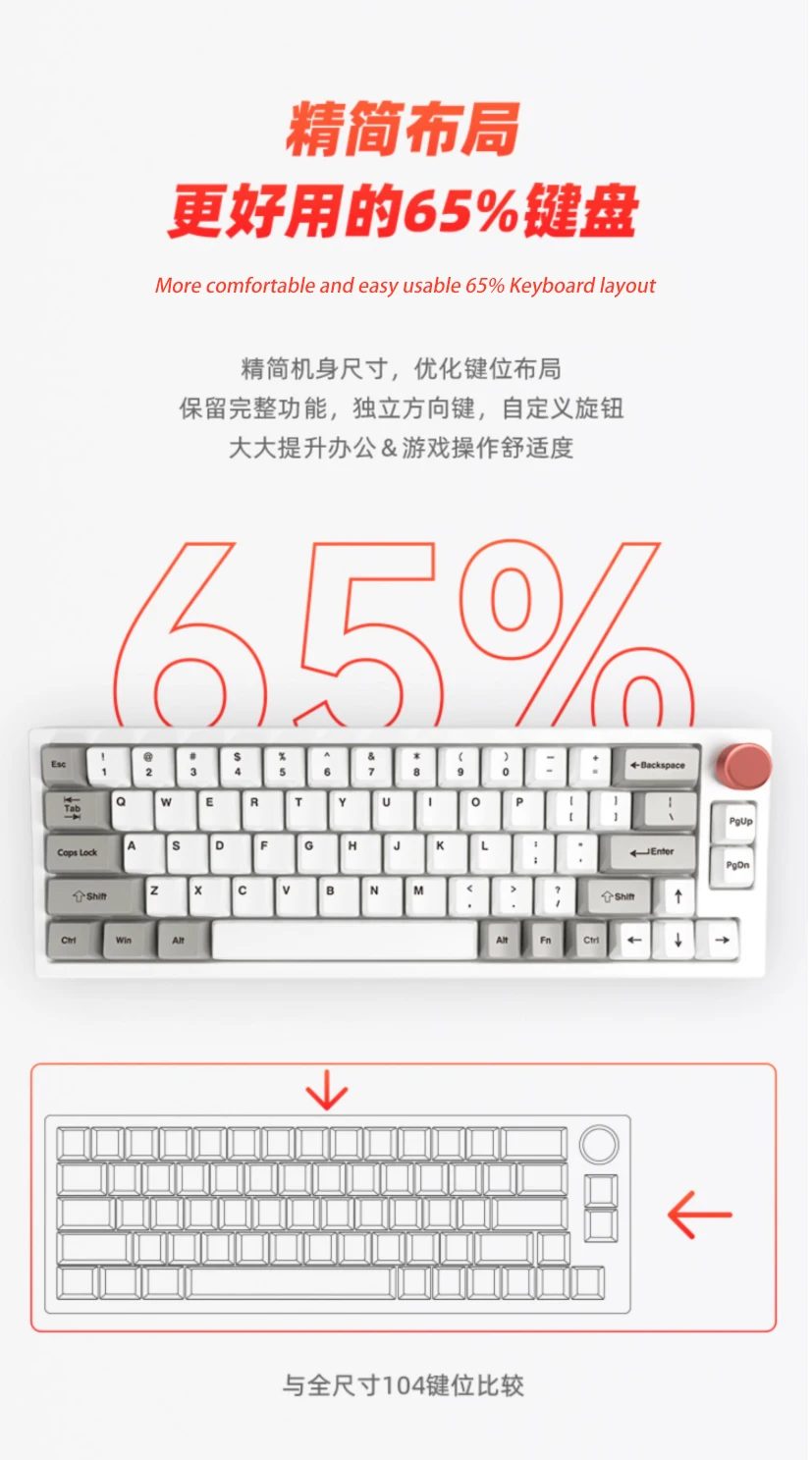 pc gaming keypad Dukharo 66 VN66 65% Rotary Knob 3 Mode Wireless Mechanical Keyboard kit hot swappable switch lighting effect RGB type c 2.4G BT pink computer keyboard