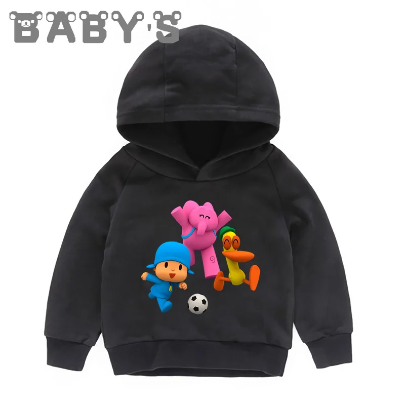 Детские толстовки с капюшоном детские забавные толстовки с рисунком Pocoyo хлопковый пуловер для малышей Топы, одежда для мальчиков и девочек KMT5313 - Цвет: 5313E-Black