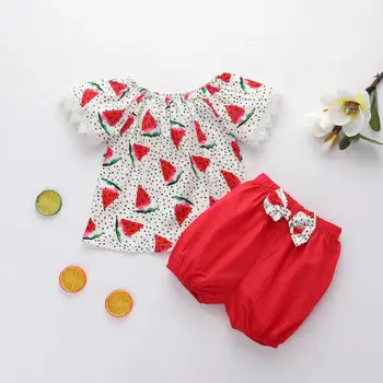 

Kids Baby Girl Summer Clothes Sets Watermelon Ruffle Tops Red Shorts 2PCS Outfit