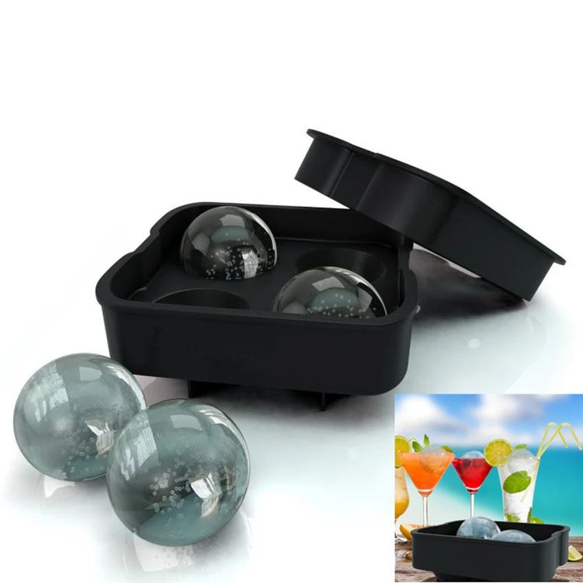 Hot Sale 12x12x5cm Cocktail Ice Cube Ball 4 Large Sphere Molds Silicone Maker Mold Moulds | Дом и сад