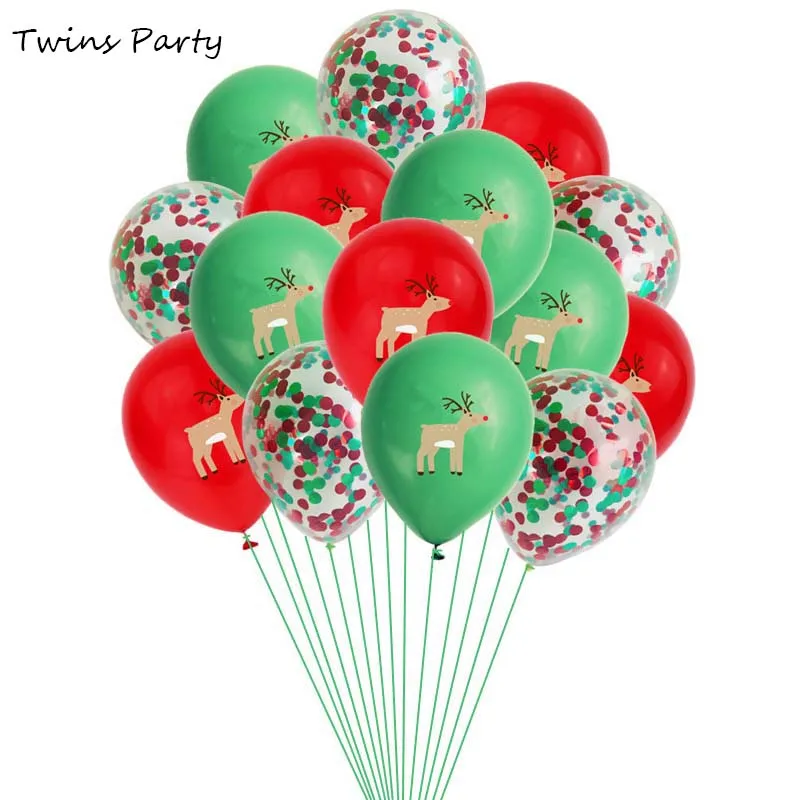 

Twins 12Inch Red Green Elk Merry Christmas Latex Balloons Christmas Decoration Happy New Year Party Supplies Confetti Balloons