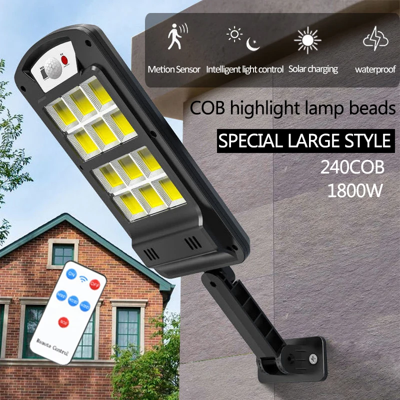 

Wireless Powerful Remote Control 240COB Solar Light Led Outdoor Solar Lamp PIR Motion Sensor Garden Wall Street Light Decorative