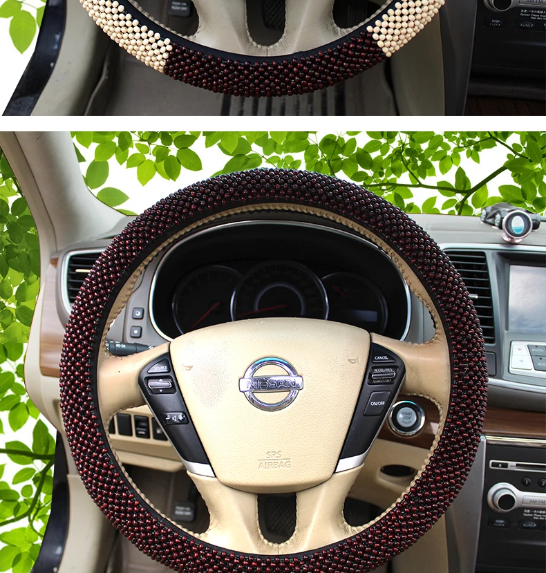 New Wooden Bead Steering Wheel Sleeve High-Grade Pear Wood Put Set of Summer Car Set