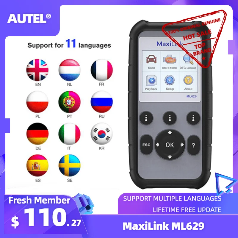 Autel ML629 Макси ссылка инструмент диагностики авто OBD2 сканер Code Reader ABS Airbag