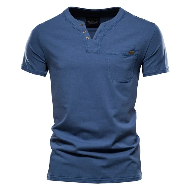 Summer Top Quality Cotton T Shirt Men Solid Color Design V-neck T-shirt Casual Classic Clothing Tops Tee  1