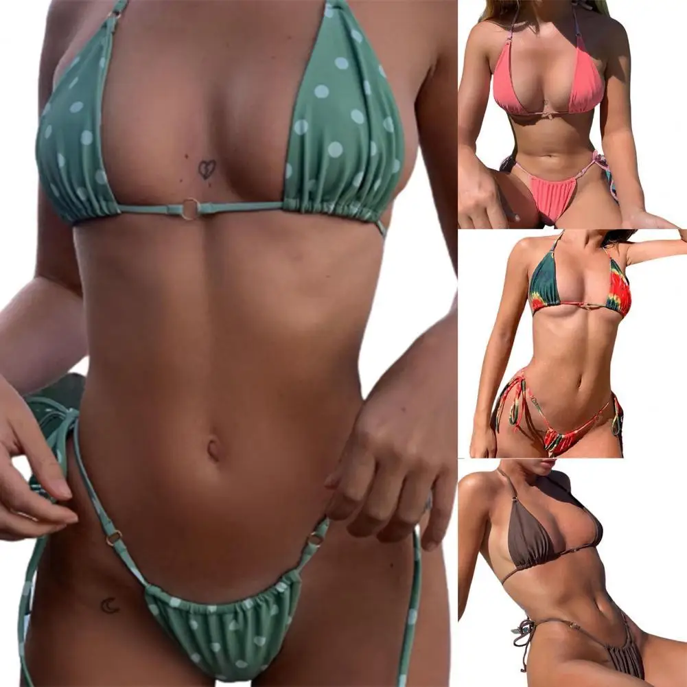 Swimwear Set Two Pieces Women Bikini Breathable Chic Halter Bra Briefs | Женская одежда