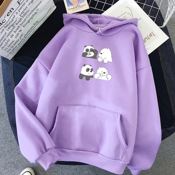 

Two Bears Graphics Print Cute Kawaii Kpop Sweatshirt Winter Streetwear Harajuku Hoodie Female Tops Women Long-sleeved Pocket