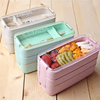 

3 Layers Wheat Straw Bento Boxes Healthy Material Lunch Box Microwave Dinnerware Food Fruit Rice Storage Container Lunchbox.
