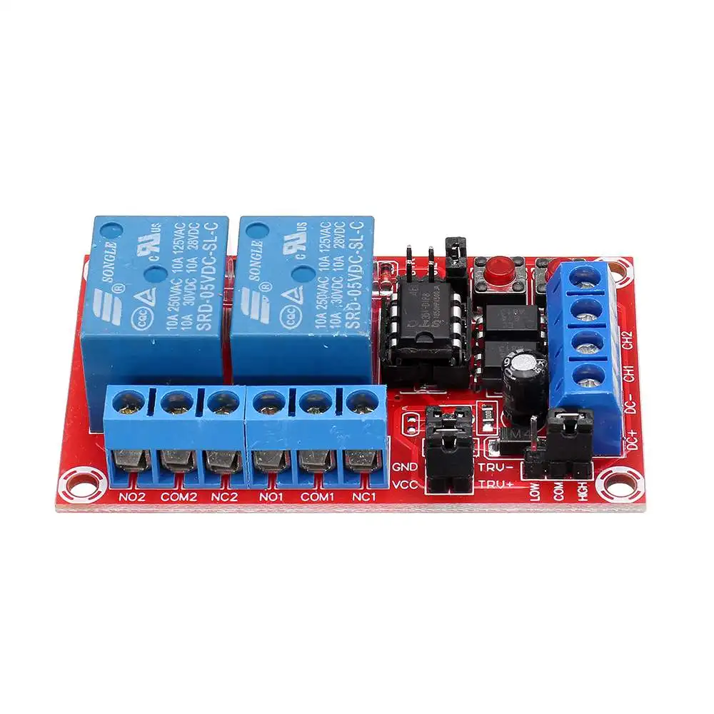 5V 2 Channel Button Self-locking Relay Module Interlock Three-selection One High and Low Level Trigger with Switch Light