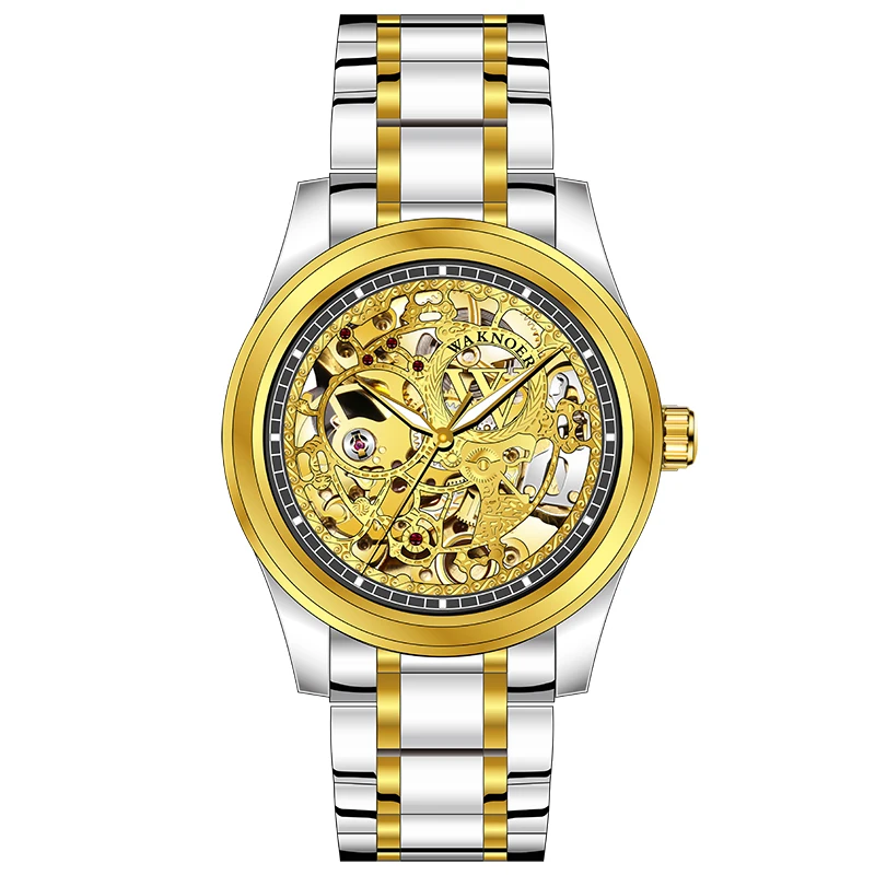 

WAKNOER Automatic Watch Luxury Brand Men's Watches Stainless Steel Mechanical Watch Hollow Male Clock montre homme Gift