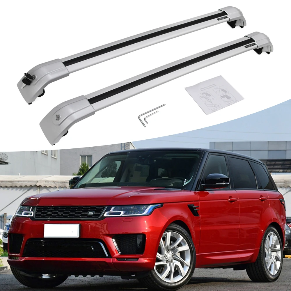 

2 Pieces Silver Cross Bar Crossbar Roof Rail Rack fit for Land Rover Range Rover Sport 2014-2019 Lockabe