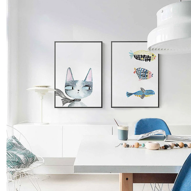 Adorable illustration style Frightened Goldfish Strabismus cat decorative Canvas Wall Art Poster for baby's nursery room decor | Дом и сад
