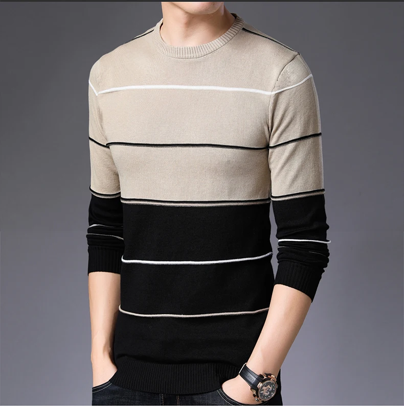 LIFENWENNA модный брендовый мужской свитер, пуловер в полоску, Облегающие джемперы, вязанная Осенняя повседневная мужская одежда в Корейском стиле