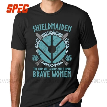 

Cool Tees Tops Shield Maiden The Gods Will Always Smile Upon Brave Women Son of Odin T-Shirt Men T Shirt Male Viking Valhalla
