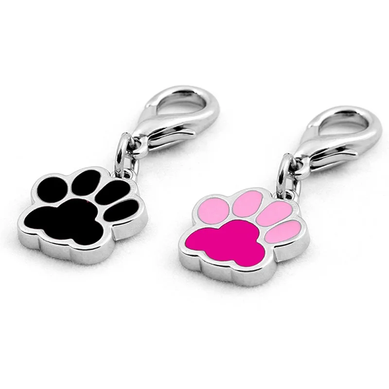 3pcs Cat Puppy Pet Dog Collar Accessories Two-color Puppy Paw Footprint Keychain Pet Accessories Stainless Steel Paw Tag