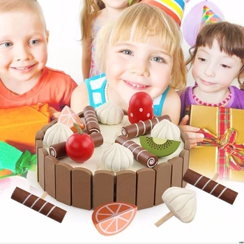 

Children Birthday Cake Magnet Wooden Toys Kitchen Pretend Play Fruit Toy Early Cooking Cutter Set Educational Gift