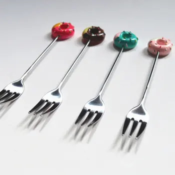 

5pcs Kitchen Stainless Steel Doughnut Donuts Coffee Tea Spoon Set/Stirring Stick/Fruit Dessert Pastries Fork Set JS22