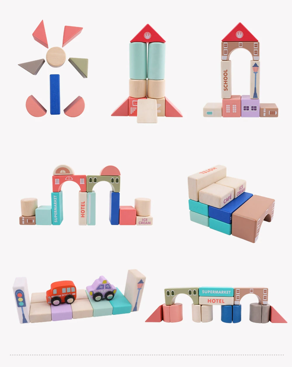 Высокое качество, 115 шт., деревянные строительные блоки Macaron City, большие частицы, детские развивающие игрушки, детская игрушка для боя, блок, подарки