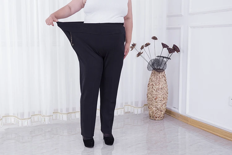 Женские брюки, большие размеры 2XL-7XL, женская одежда среднего возраста, черные брюки с высокой талией, Офисная Женская одежда, винтажные брюки J490