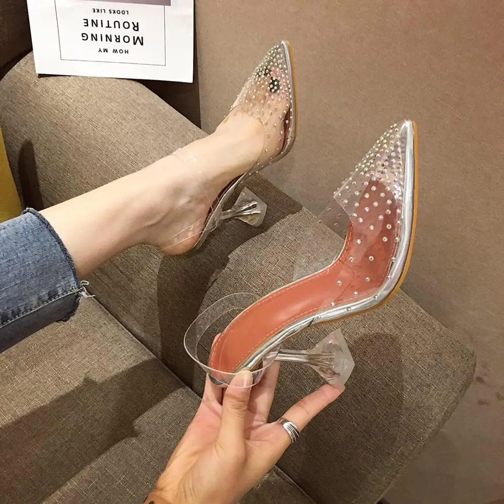 Transparent PVC Pointed Toe Rhinestone Crystal Sandals Slingback Elegant  Back Strap Wedding Shoes Woman Ladies Dress Shoes 2019|High Heels| -  AliExpress