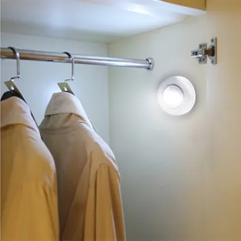 

COB Round LED Under Cabinet Light Wall Lamp Cupboard Wardrobe Closet Kitchen Light Sticky DIY Night Light Push Press Switch