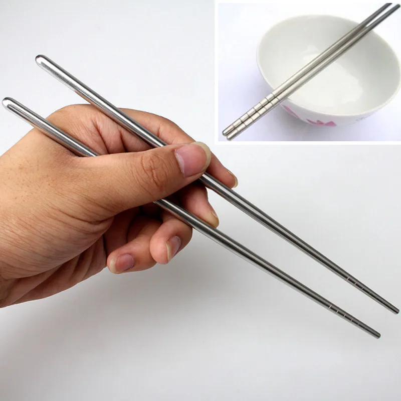 

1 Pair Stainless Steel Chopsticks Non-slip Reusable Chopstick Home Kitchen Food Sticks AUG889