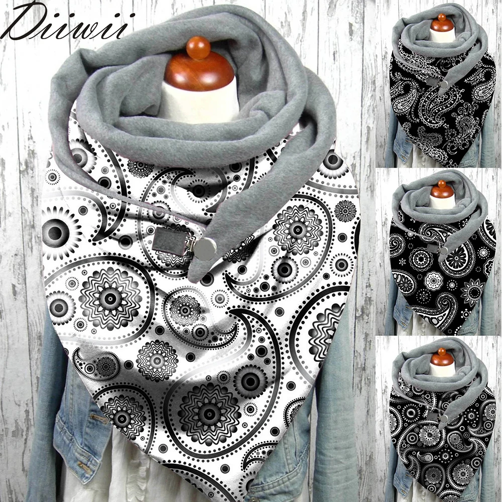 

Diiwii Women Scarves Winter Christmas Print Button Soft Wrap Casual Shawls Windproof Lady Female Fashion Girl Friend