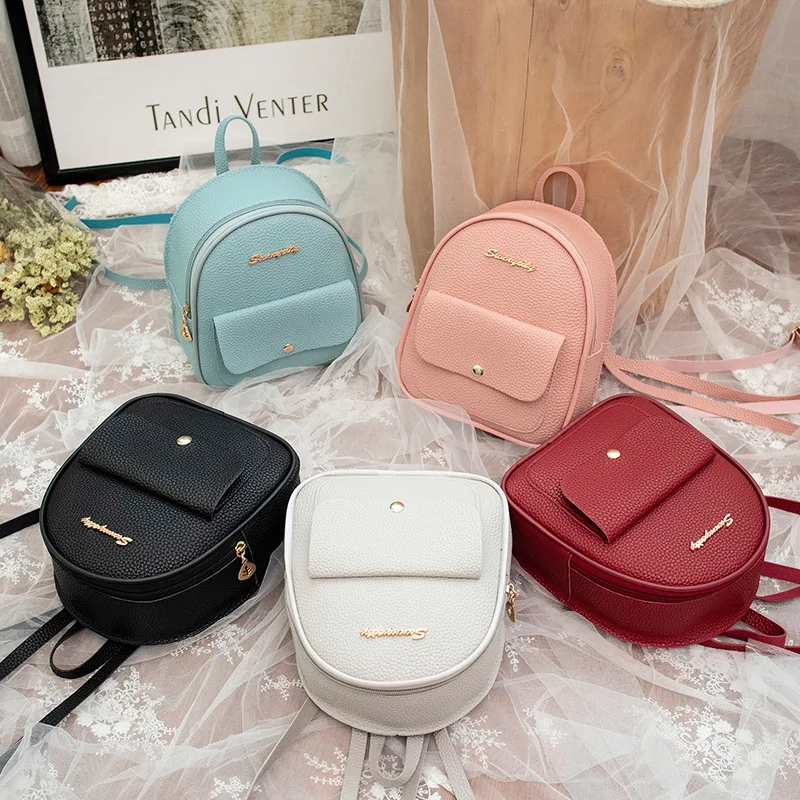 

Mini Backpack Women Style PU Leather Solid Color Shoulder Bag For Teenage Girls Multi-Function Small Bagpack Female Phone Pouch
