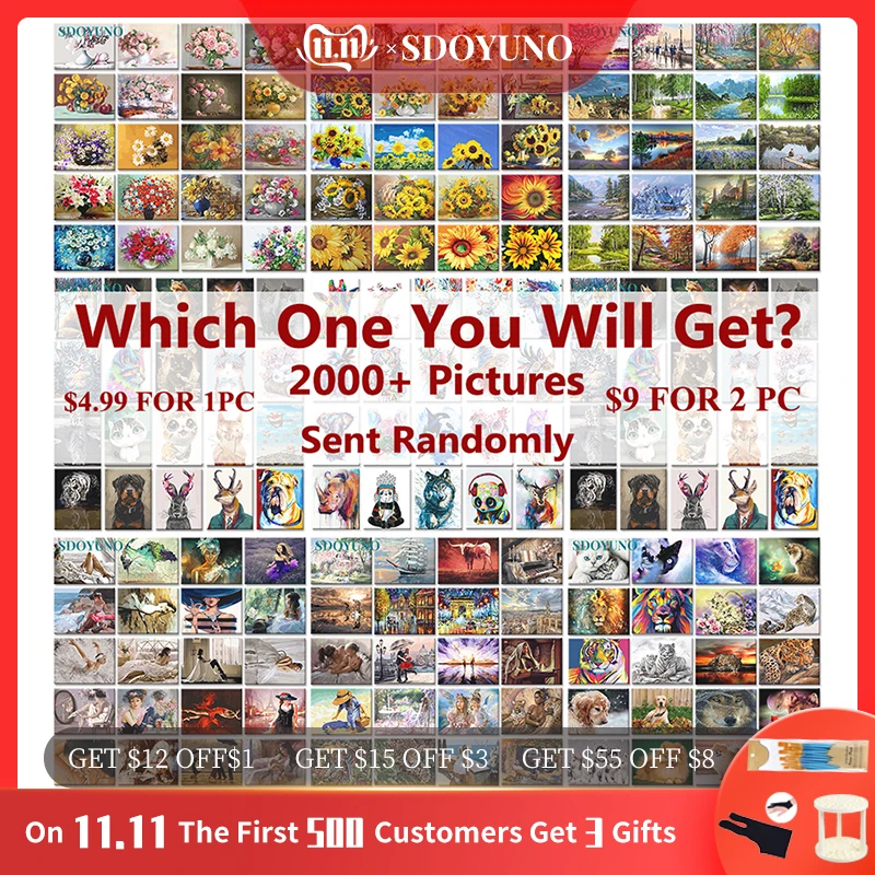 

SDOYUNO 40x50cm Sent Randomly Painting By Numbers Digital Painting Animal Landscape Fifgure Frameless DIY pictures by numbers