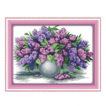 

DIY Hand Knitting Count Cross Stitch Set Embroidery Set 11CT Lavender Vase Pattern Cross Stitch 57 * 43cm Home Decoration