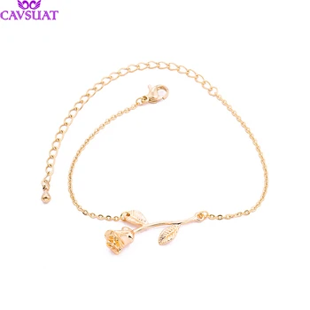 

Wholesale 10pcs Rose Gold Silver Color Rose Flower Charm Bracelets Bangles Adjustable Chain Pulseras Women Jewelry Bridal Gift
