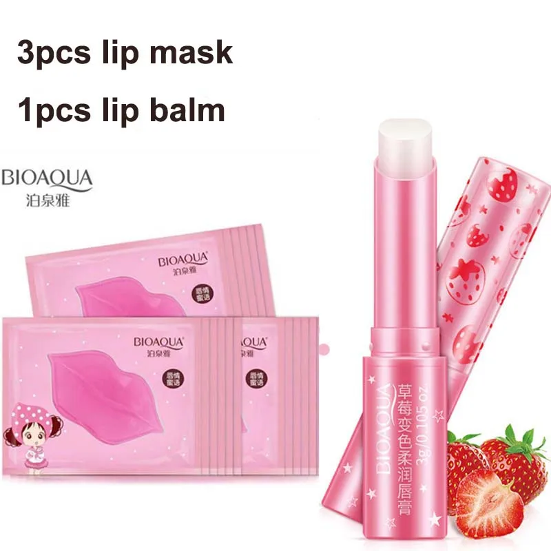 3pcs lip mask Bioaqua увлажняющий крем для губ отбеливающая коллагеновая маска для губ с травяным бальзамом для ухода за губами - Цвет: 3pcs lip mask