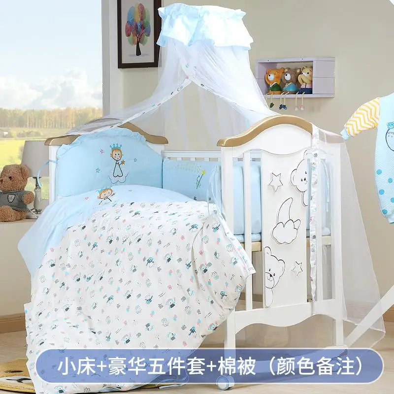 small bed 7 pcs Деревянная детская кровать из цельного дерева, европейская многофункциональная белая ББ Колыбель для новорожденных - Color: small bed 7 pcs