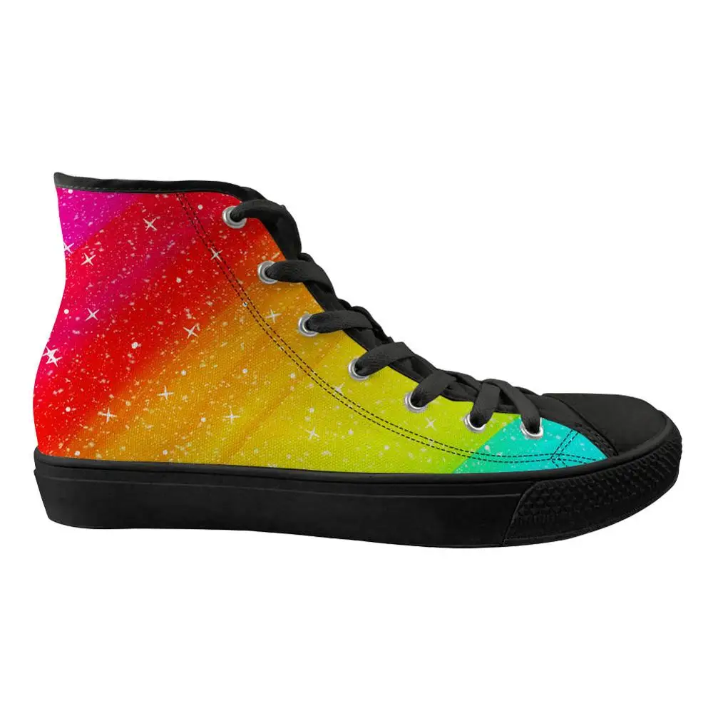 

Doginthehole Personalized High Top Vulcanized Canvas Ladies Shoes Rainbow Pattern Color Footwear Waking Flats Sapato Feminino