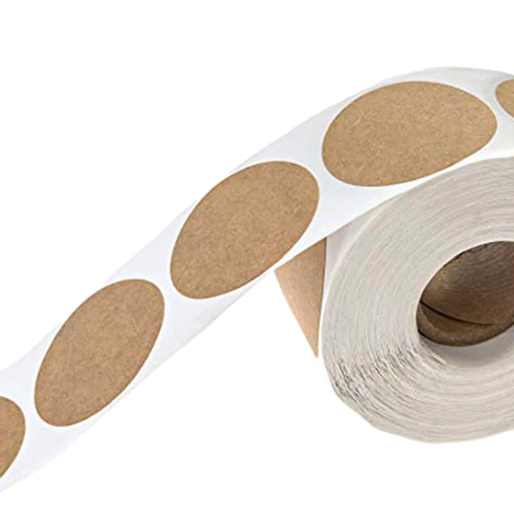500pcs in a Roll Kraft Paper Round Blank Stickers Adhesive Craft Label Brown For DIY